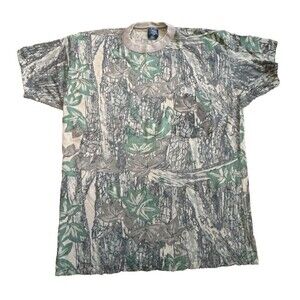 Vintage Single Stitch Ace Sportswear T-Shirt Mens L Brown Trebark Camo Pocket T